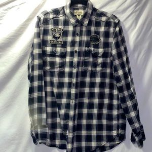 American rag button down plaid with patches